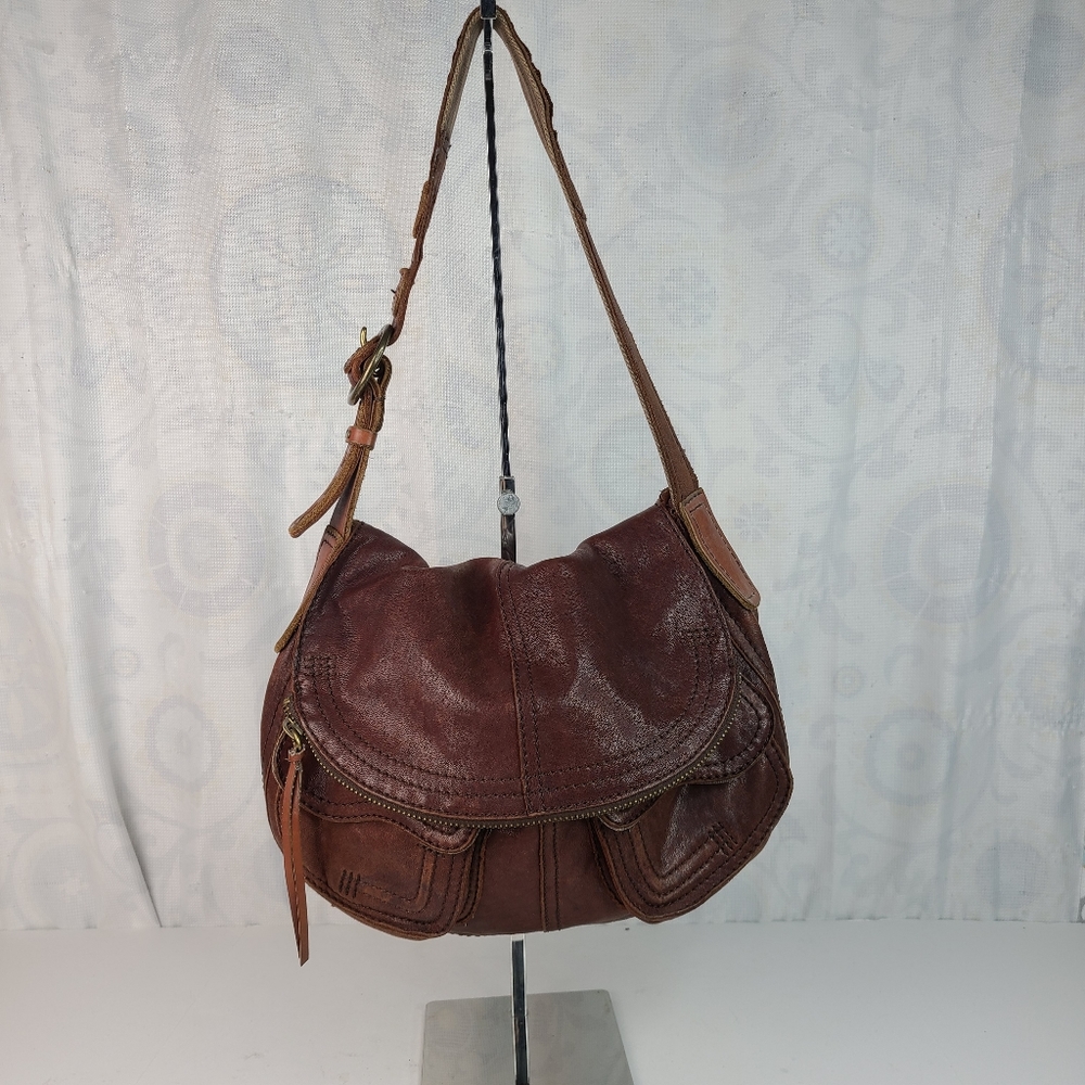 Lucky Brand Stash Cognac brown lamb leather hobo bag